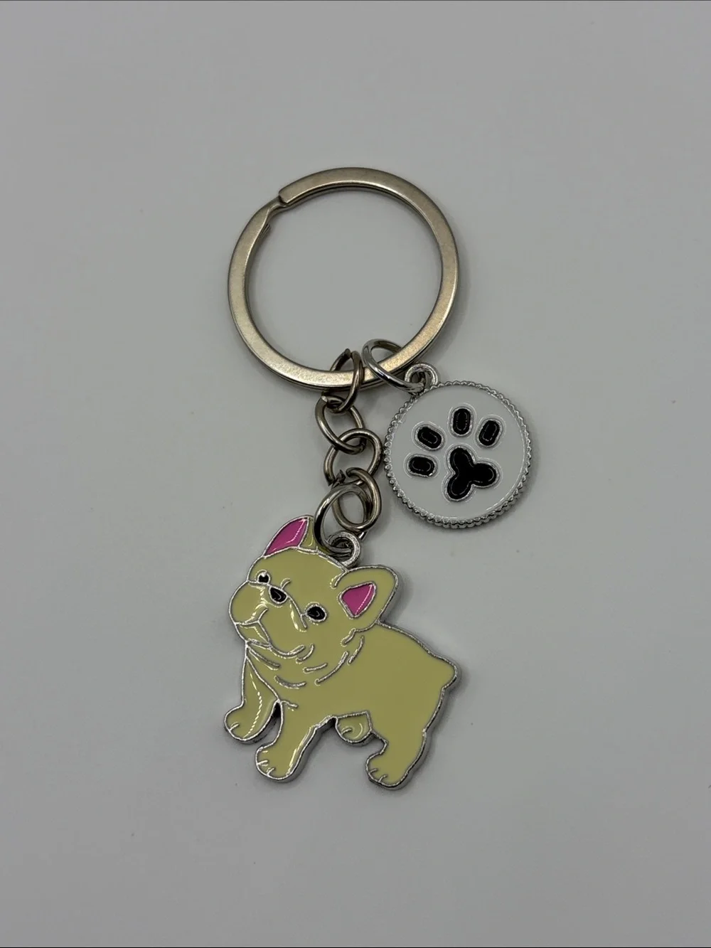 Yellow French Bulldog Keychain with Paw Charm